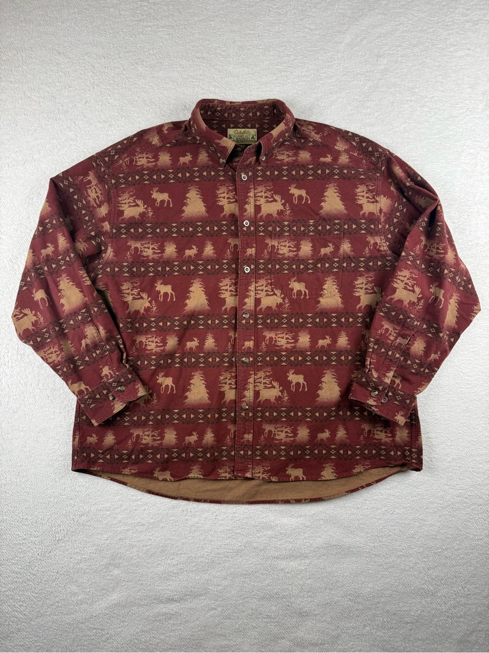 Cabela’s Mens 2XL Regular Flannel Burgundy Deerskin Soft Chamois Moose Cabin